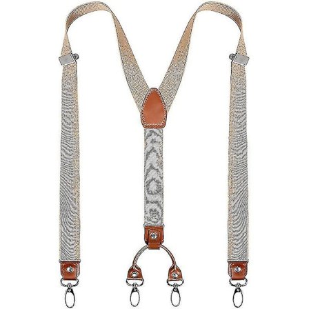 Herre Y-formede brede, kraftige seler med 4 metallklips, justerbare elastiske stropper, beige {Db}