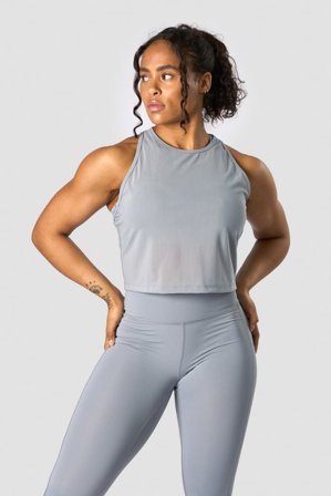 ICANIWILL - Revive Mesh Cropped Tank Top Wmn Dusty Blue - Naiset - Treenivaatteet ICIW:ltä