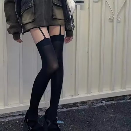 Passer til 40-65 kg; sort - Dame velourstrømper med strømpeholder, Lolita-stil, bred talje, over knæet polyester