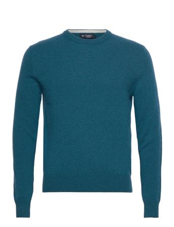 Merino Cash Mix Crew Strikkegenser M. Rund Krage Blå Hackett London*Betinget Tilbud