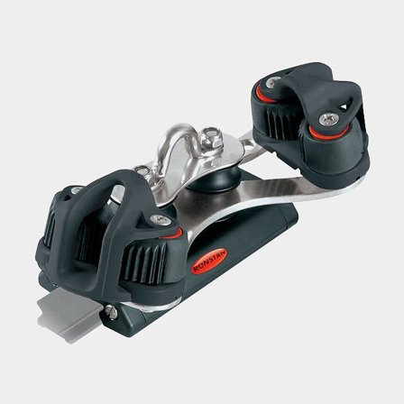 Ronstan skotvagn med dubbla block och cleat i rostfritt stål och svart komposit för optimal segling och trimning