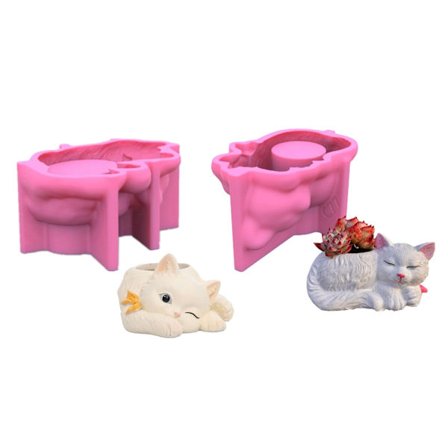 Katt Silikon Blomkruka Form Betong Ljusstakar Pennhållare Formar Succulent