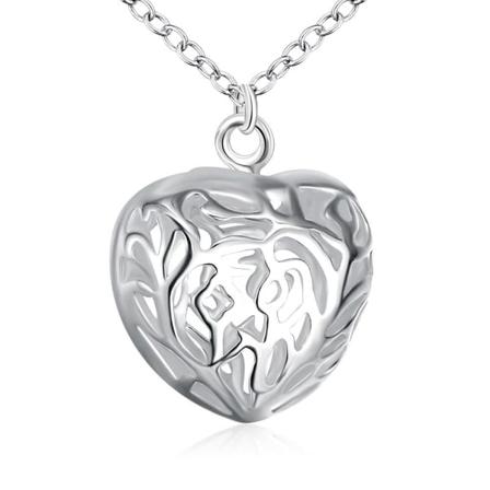 Elegant kvinnor halsband Silver hänge ihålig tredimensionell hjärtform