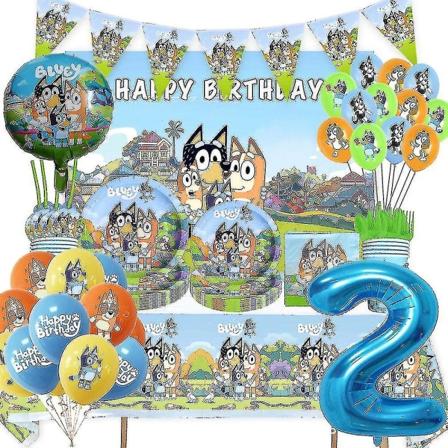 Randy Hund Bingo Grattis på födelsedagen Party Dekoration Husdjur Blå Valptema Engångstallrik Blueyed Baby Shower Latex Ballongtillbehör Straw10pcs 