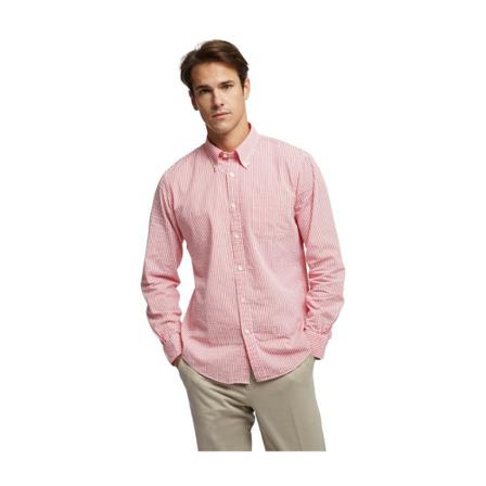 Brooks Brothers Regent Regular-fit Sport Shirt, Seersucker Stretch, Button-Down Collar Rød, Herre Skjorter