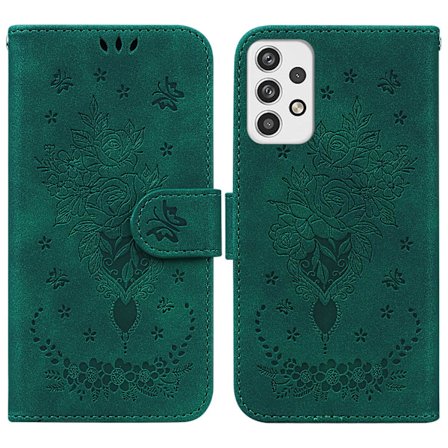 Etui til Samsung Galaxy A23 5g Cover Coque Sommerfugl og Rose Magnetisk Tegnebog Pu Premium Læder Flip Kort Holder Telefon Etui - Gul