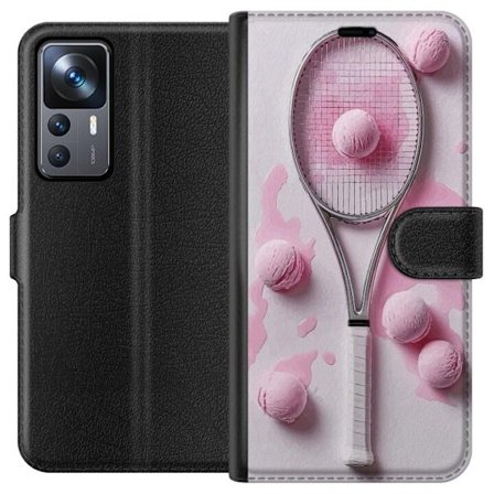Kompatibel Tegnebogsetui til Xiaomi Xiaomi 12T Pro Rosa glaskugler og tennisketsjer i et kreativt stillbillede med legende popfølelse og moderne desi