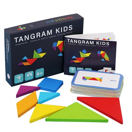 Puinen Tangram-pelisetti 60 kuviokortilla lapsille, opetusleluja lahjoiksi
