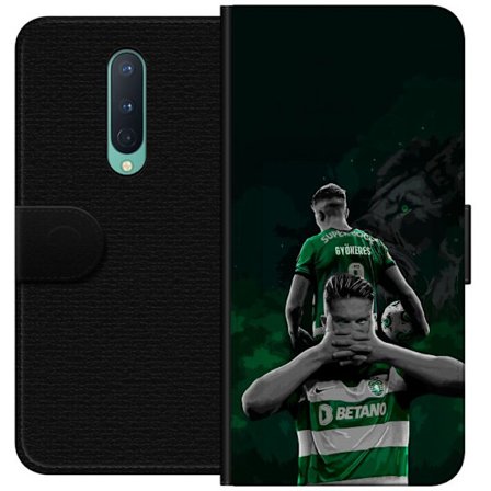 Yhteensopiva Lompakkokotelo OnePlus 8 Neonmotiivi, jossa teksti "Gaming is in my DNA" sinisenä ja punaisena tiiliseinällä, jossa loistava DNA-spiraali