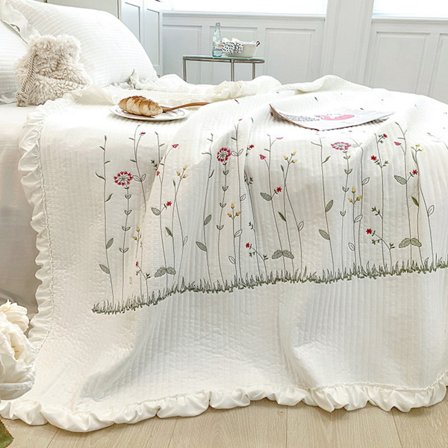 Bomullstäcke Enfärgad Tencel Broderi Sommarkylande Vit 2 Örngott 48x74cm