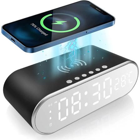 Vækkeur Radio LED Digital 15w Tidsindstilling Funktion Dobbelt Vækkeur og USB Opladningsport Desktop Termometer Soveværelse Stue Adapterfri Sort