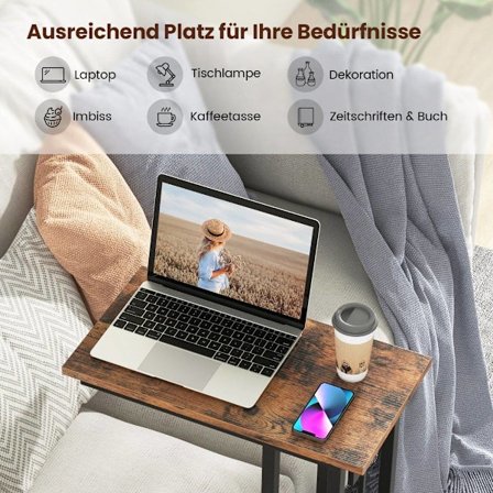 C-format sidobord kompakt soffbord för små utrymmen soffbord med metallram 48 x 26 x 66 cm