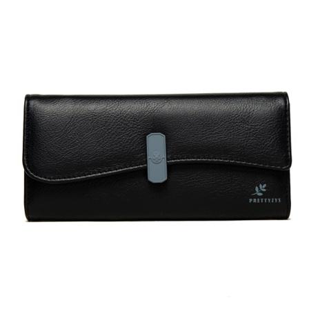 Naisten lompakko kolikkokukkaro Pitkä korealaistyylinen Pu Tri-Fold käsilaukku Suurikapasiteettinen yksinkertainen korttikotelo Black