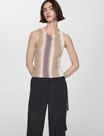 Mango Tie-Dye Ribbed Top - Cream - XS