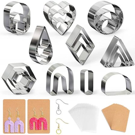sysy 24 st Polymer Clay Cutters, 10 former Clay Cutters med örhängen kort, örhängen krokar, hoppringar [DB]