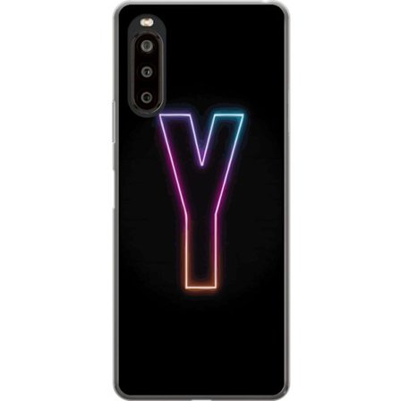 Yhteensopiva Puhelinkuori Sony Sony Xperia 10 II Minimalistinen neonkirjain Y värinvaihtuvassa valossa mustaa taustaa vasten