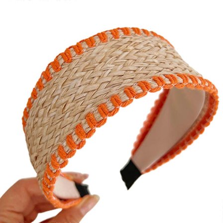 {xjxj} Jenter Vevde Hårbånd i Halm Elegant Dame Hodeplagg Brede Hårbånd Tilbehør Elegante Vårhårbånd Bursdagsfest - Oransje