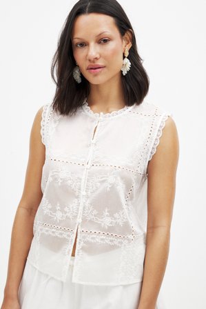 NA-KD Embroidered Lace Vest - Sommersæt - Råhvid - EU 38