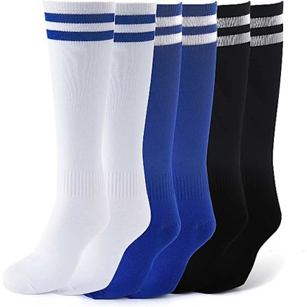 Fodboldstrømper til børn, 3 par lange fodboldstrømper til børn, åndbare fodbold-/basketball-/hockey-sportsstrømper med greb til drenge, piger og 