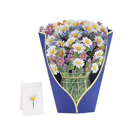 Pop-up-kort med udskåret papir, Mark med margueritter, 30 cm stor evighedsbuket 3D pop-up lykønskningskort med notekort og kuvert