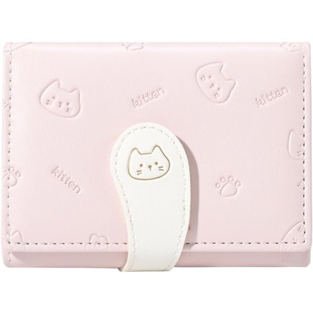 Tyttöjen lompakot, kissanpentukuvioitu söpö lompakko kissanpainatuksella, pieni lompakko ID- ja luottokorttipaikoilla naisille (PINKKI)
