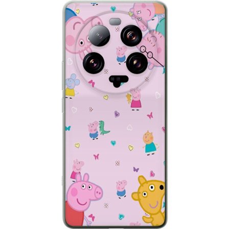 Kompatibelt Mobildeksel til Xiaomi 13 Ultra Peppa Gris med en baby i armene, mamma gris motiv i fargerik og myk barneillustrasjon med hjerter