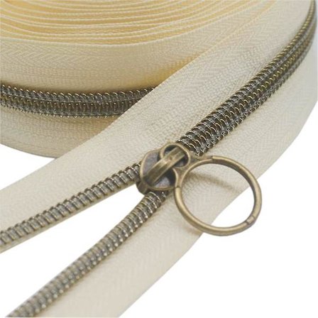 #5 Antik mässing metallisk nylon spole blixtlås per meter bulk beige tejp 10 meter med 20 st skjutreglage för gör-det-själv sömnad skräddare hantverk 