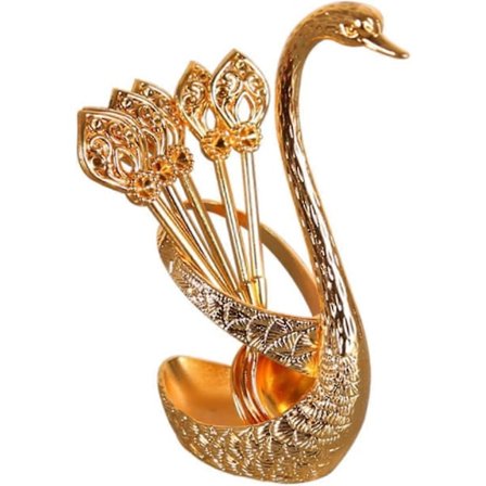 6 Kaffeskjeer Med Svanestativ Teskjeer Dessertskjeer, Svaneskjeer Sett, Kaffeskjeer Gull Vintage Med Stativ Svanefot Bestikksett