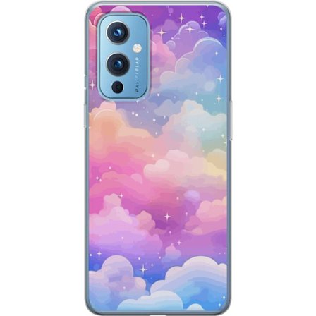 Kompatibelt Mobildeksel til OnePlus 9 Søt enhjørning med regnbuefarget hår mot en stjernebelagt pastellbakgrunn i kawaii-stil