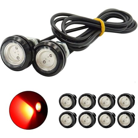 10 stk. 12V, røde 18mm Eagle Eye LED-lys 9W DRL Dagkørelys Backup Reversing Parkeringssignal Biler Lamper