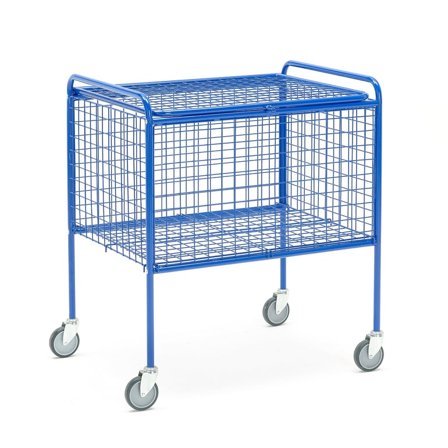 Wire mesh trolley VAN with lid, blue