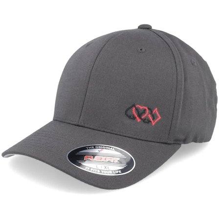 Iconic - Grijs flexfit Cap - Ace Hearts Spades Clubs Logo Dark Grey Flexfit @ Hatstore