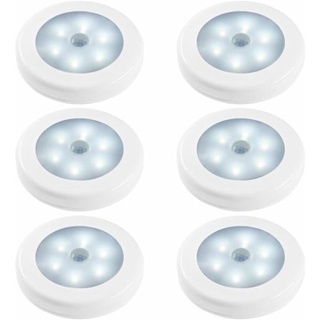 Bevegelsessensor nattlys 6 pakning LED soverom kjøkken skap energiklasse a+