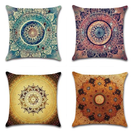 Sæt med 4 pudebetræk 45x45cm, Boheme farverig Mandala Decora