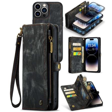 CaseMe iPhone 14 Pro Max etui med lynlås & pung - Sort Black