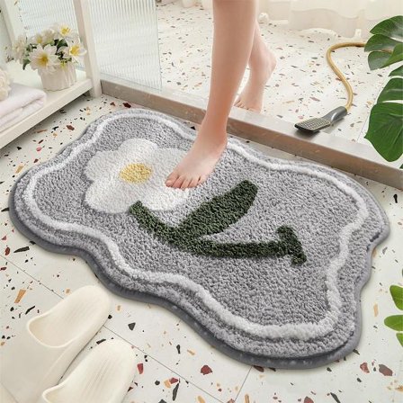 Halkfri badrumsmatta, superabsorberande, mjuk badrumsmatta i mikrofiber, lämplig för dörröppningar, badrum och sovrum, grå.