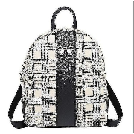 Women Dual Purpose Handbag Girls Mini Check Rucksack School Backpack Black