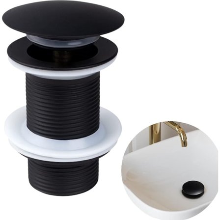 Baderomsvask avløpsarmatur, svart uten spor - matt svart, uten overløp - universell fjærbelastet avløpskobling