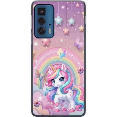 Kompatibel Mobilcover til Motorola Edge 20 Pro Magisk enhjørning med regnbue manke, stjerner og sommerfugle mod en pastelfarvet himmel med skyer