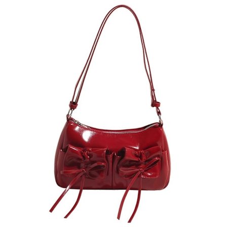 Sofistikert PU Armhuleveske for Kvinner med Elegante Sløyfer Skulderveske Crossbody Veske for Kontor, Høgskole og Fritidsaktiviteter - Burgunder