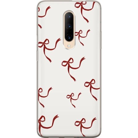 Yhteensopiva Puhelinkuori OnePlus 7 Pro Punainen nauhakuvio, jossa punaisia silkki rusetteja vaalealla taustalla täydellinen jouluromantiikkaan ja el