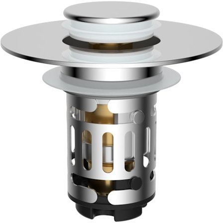 Opgraderet 3 i 1 afløbssi til badeværelsesvask, universel pop-up prop med aftagelig filterkurv i rustfrit stål, vaskprop til 1,1"