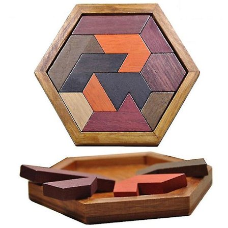 Træ Hexagon Puslespil Form Blok Tangram Hjerne Teaser Legetøj Geometri Logik Iq Spil