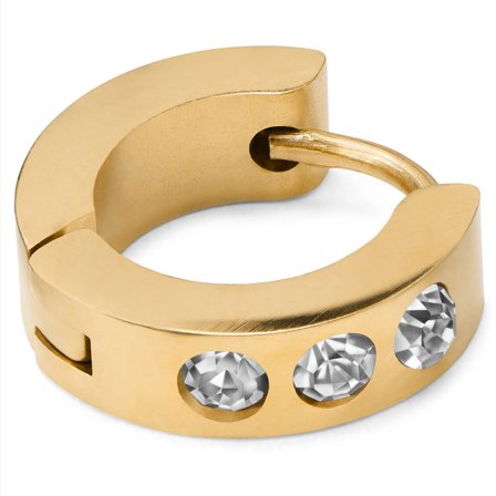 Triple Cubic Zirconia Gold-Tone Earring for Men