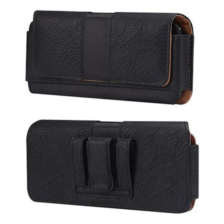 Bæltetaske i kohud PU-læder + nylon til mobiltelefon 6,7-6,9" vandret splejsning