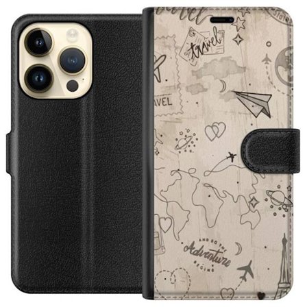 Yhteensopiva Lompakkokotelo Apple iPhone 14 Pro Tulevaisuuden aseistettu sankari vaaleanpunaisessa ja kultaisessa puvussa, jossa hehkuvaa energiaa dra