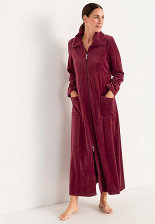 Cellbes of Sweden - Lång morgonrock i velour Wilma - vinröd - för damer - 58/60
