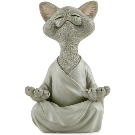 Buddha Katt Statyett Meditation Samlarobjekt, Kattälskarpresenter för Kvinnor, Kattälskarpresenter för Män (FMY)