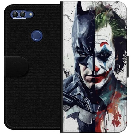 Yhteensopiva Lompakkokotelo Huawei Huawei P smart Jakettu muotokuva Batmanista ja Jokerista dramaattisessa kuvituksessa, kuvankaunis supersankariteema