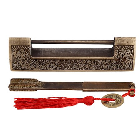 Kinesisk antikk lås retroavstand 9 cm/3,5 tommer klassisk mønster messing horisontalt hengelåslås for gaveesker skap